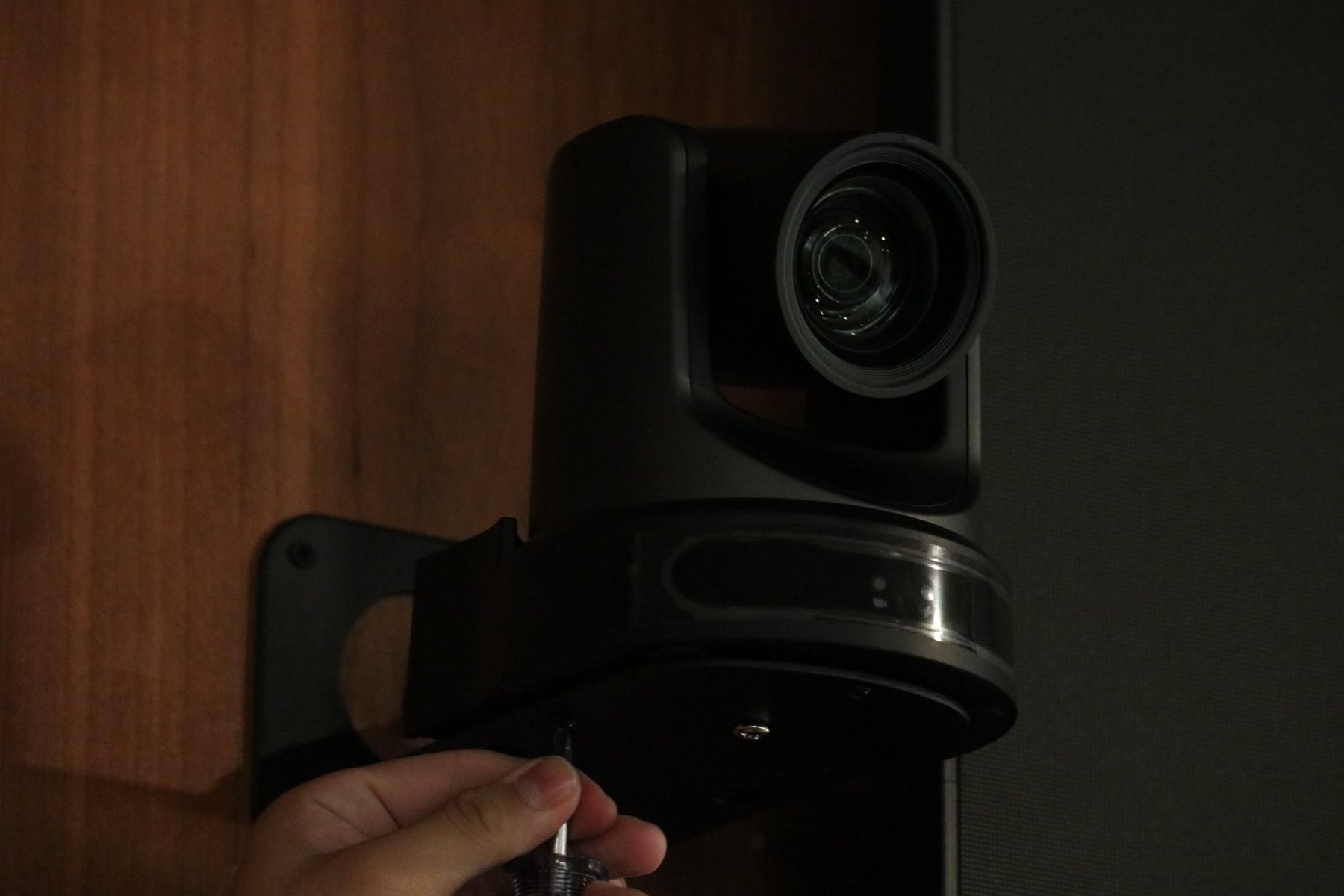 A camera mount being fixed to the wall