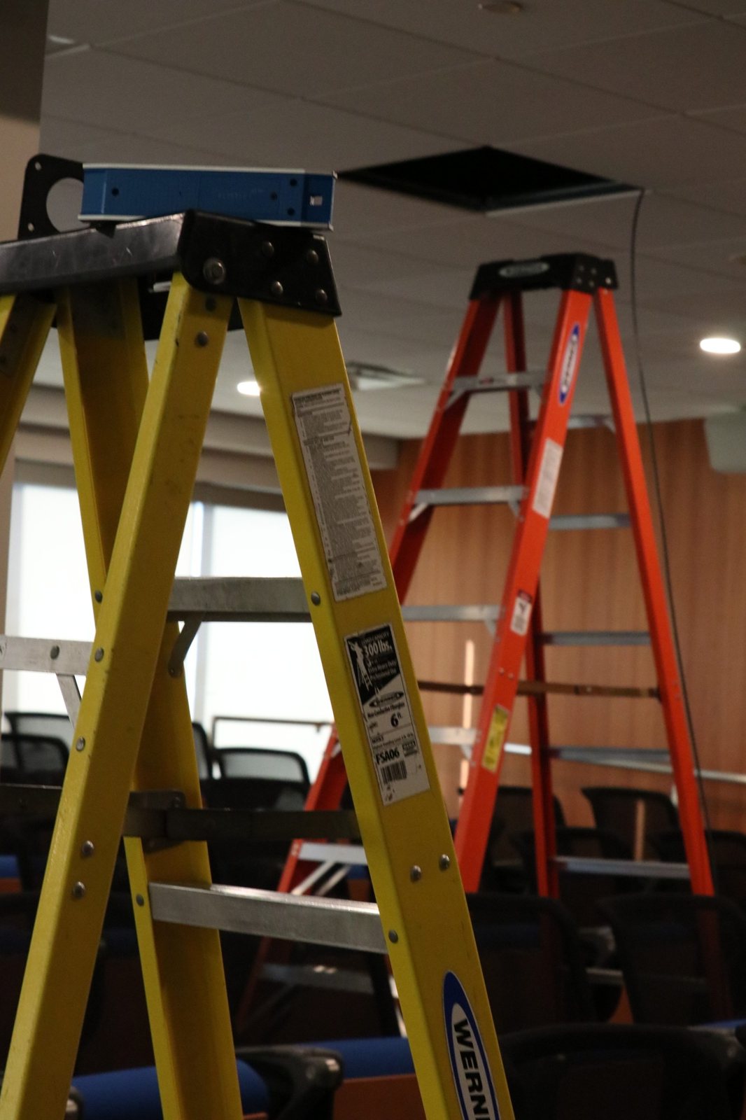 Ladders set up in the room