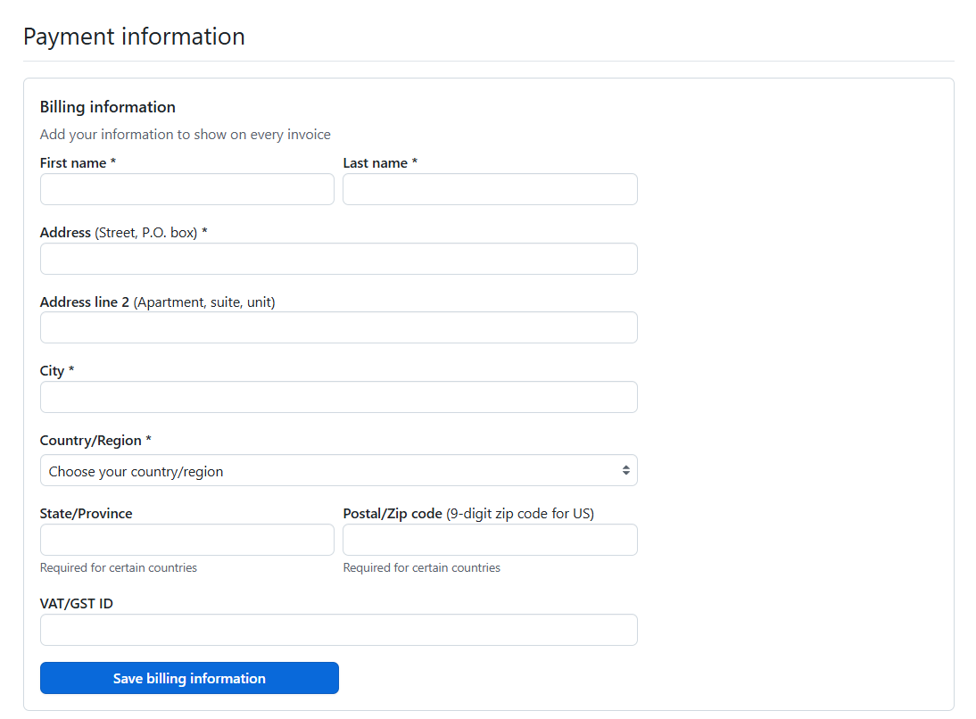 Billing information