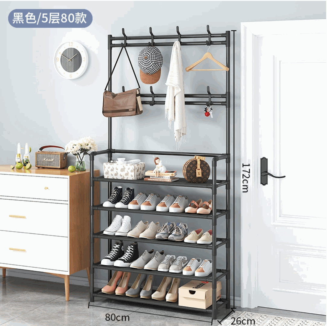 Black Shoe Rack Coat Stand Freestanding Metal 80Cm 5-Layer — wholesale ycs-kst-004 product image