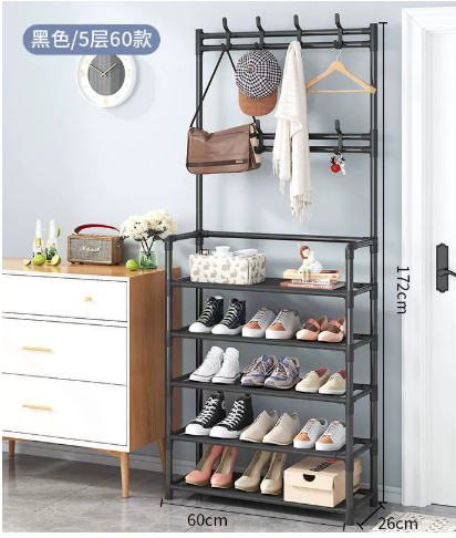 Black Shoe Rack Coat Stand Freestanding Metal 5-Layer — wholesale ycs-kst-010 product image