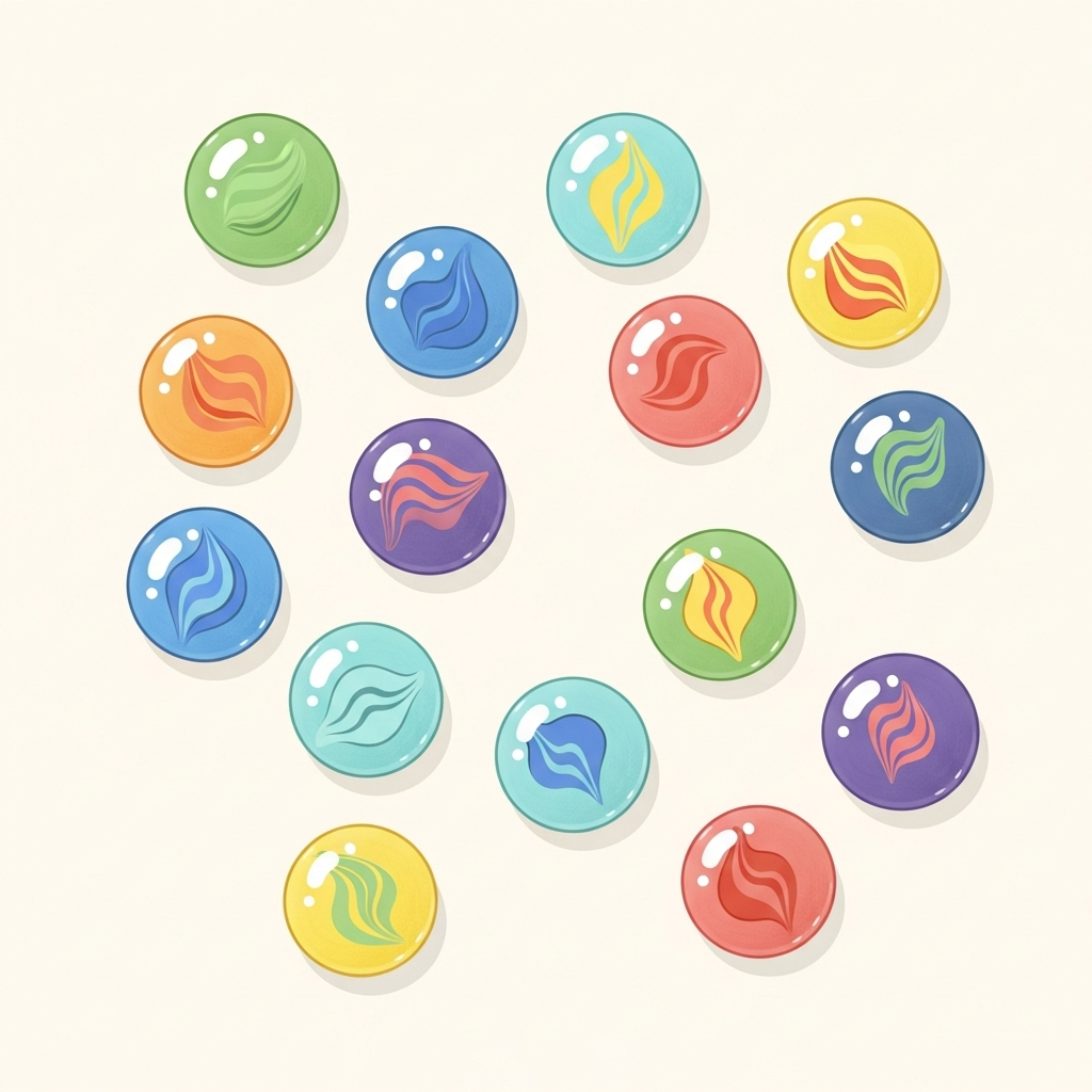 Illustration de quinze billes.