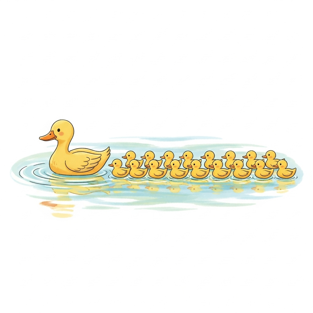 Illustration de dix-sept canards.