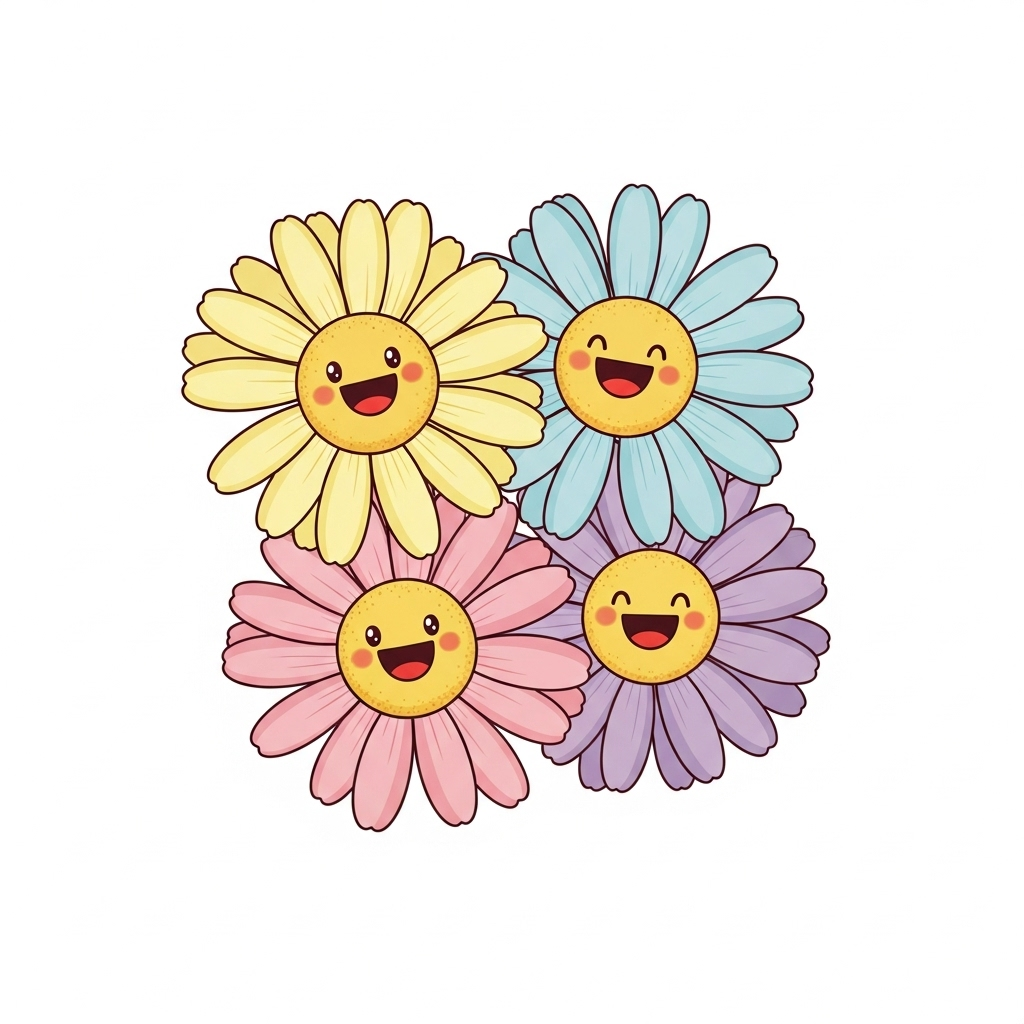 Illustration de quatre fleurs.