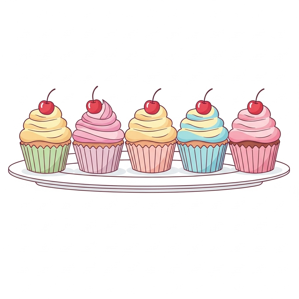 Illustration de cinq gâteaux.