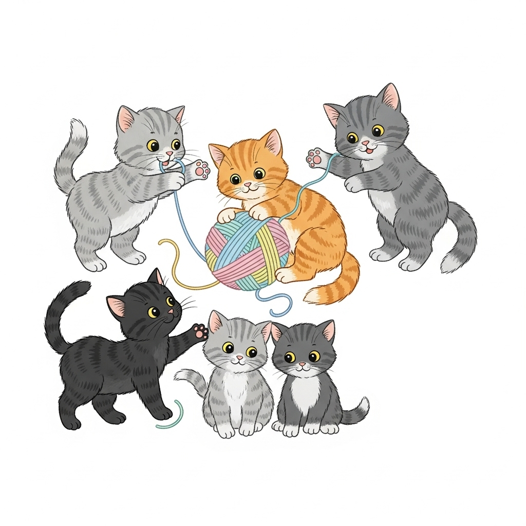 Illustration de six chatons.