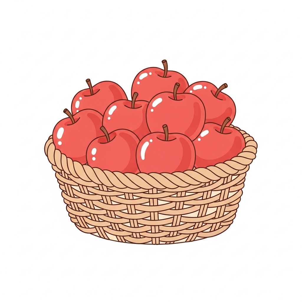 Illustration de neuf pommes.