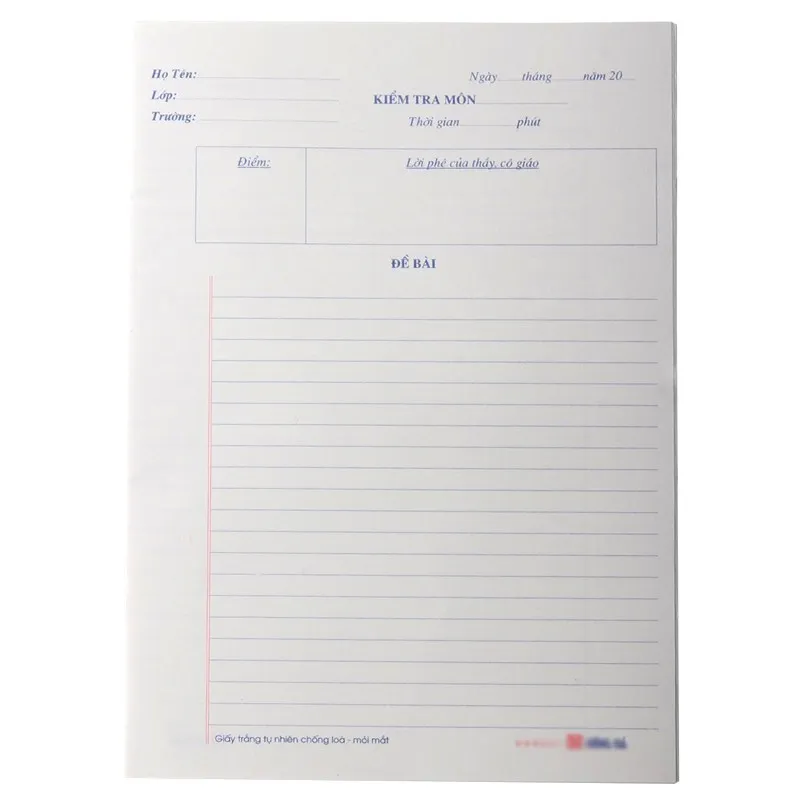 Giấy kiểm tra cấp 2 (175x250mm) (10 tập/túi) - 4913 (10/500)