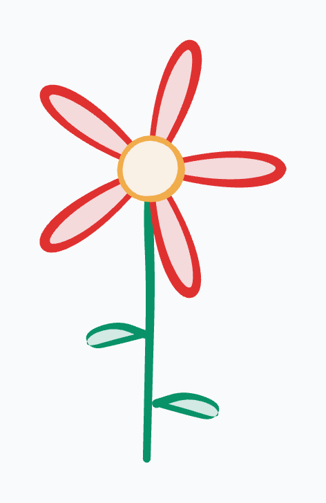 A flower whose petals are a rose curve, with stem and leaves