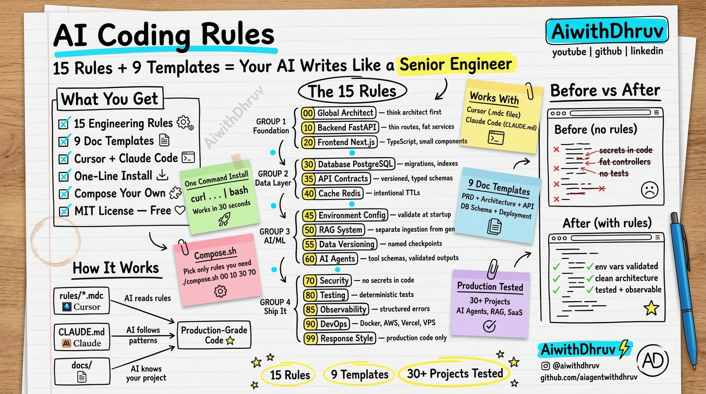 AI Dev Stack — rules, docs, and patterns that make your AI coding tools build like a senior engineer