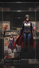 Turn this into a superhero action figure with cape