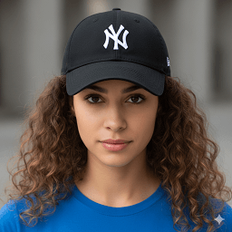 Put the baseball hat on the woman
