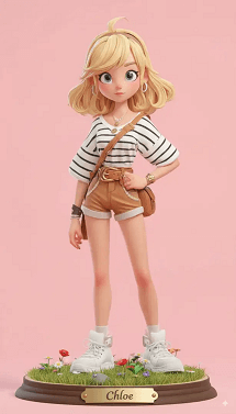 Create a realistic figurine of this person with in