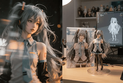 Turn this photo into a character figure. Behind it