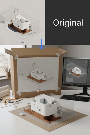 convert this photo into a architecture model. Behi