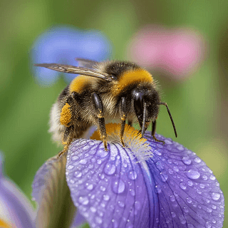 A hyper-realistic macro photograph of a bumblebee,