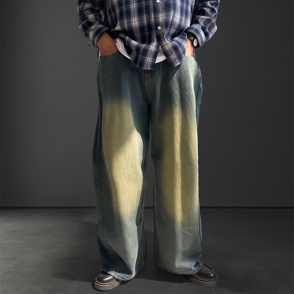 남자와이드청바지 벌룬핏청바지 샌드워싱데님