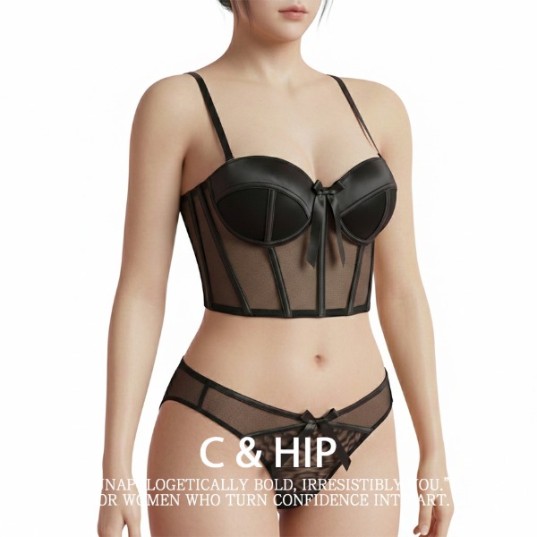 포스 코르셋 뷔스티에 브라 바디프로필 시스루 섹시 란제리 브라 팬티 세트