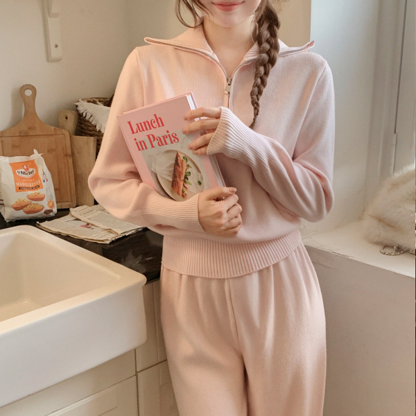 반집업 하이넥 니트 올밴딩 팬츠 세트 st3007