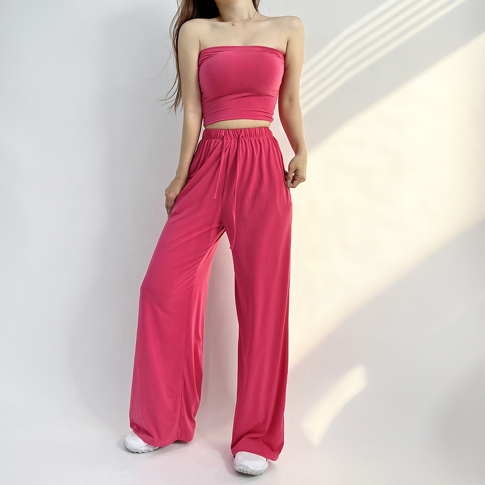 쿨링 튜브탑 크롭 여행 페스티벌 밴딩 와이드팬츠 투피스 세트 3color