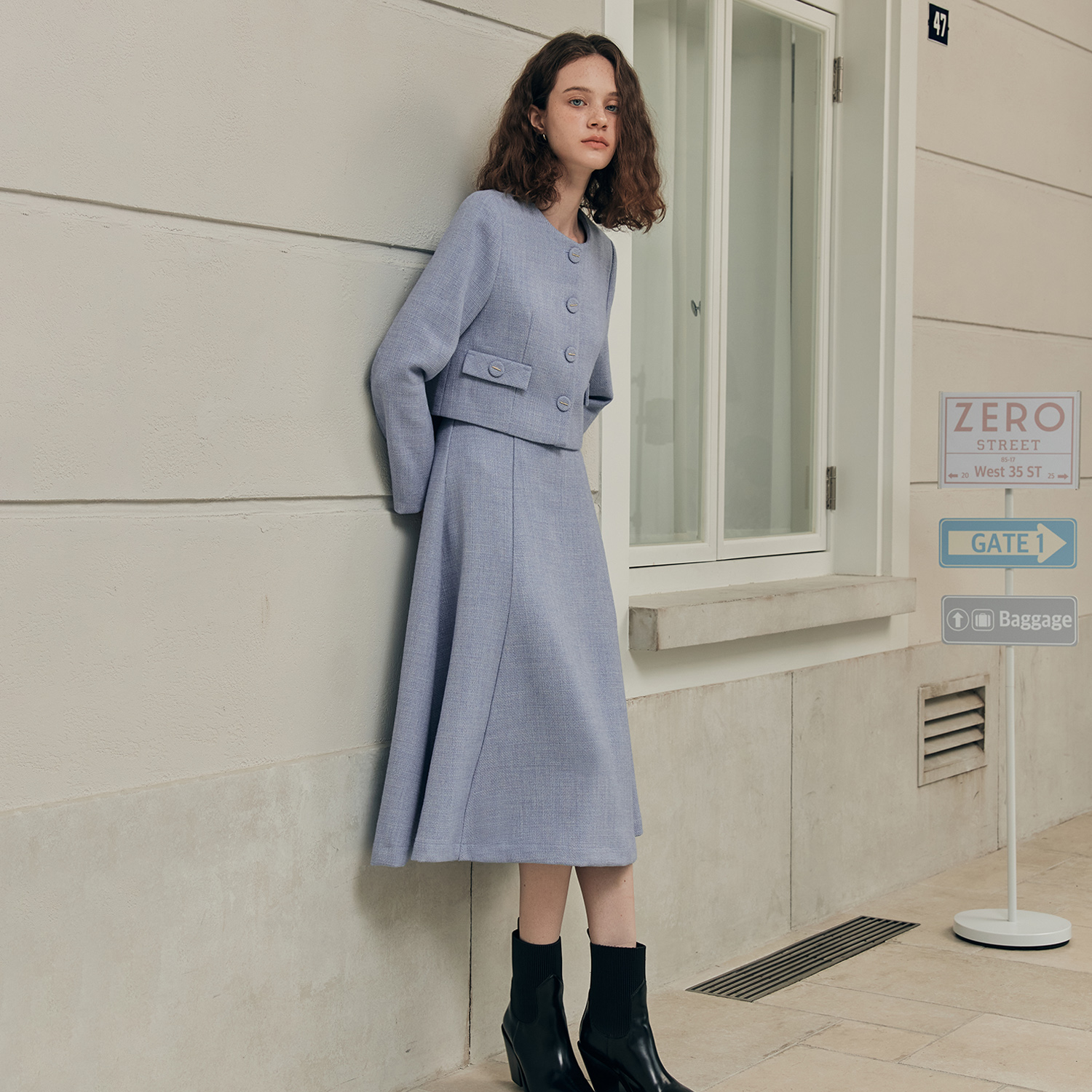 [주말특가][제로스트릿][2컬러] [세트] 솔리드 트위드 자켓 & 스커트 [SET-UP] SOLID TWEED JACKET & SKIRT