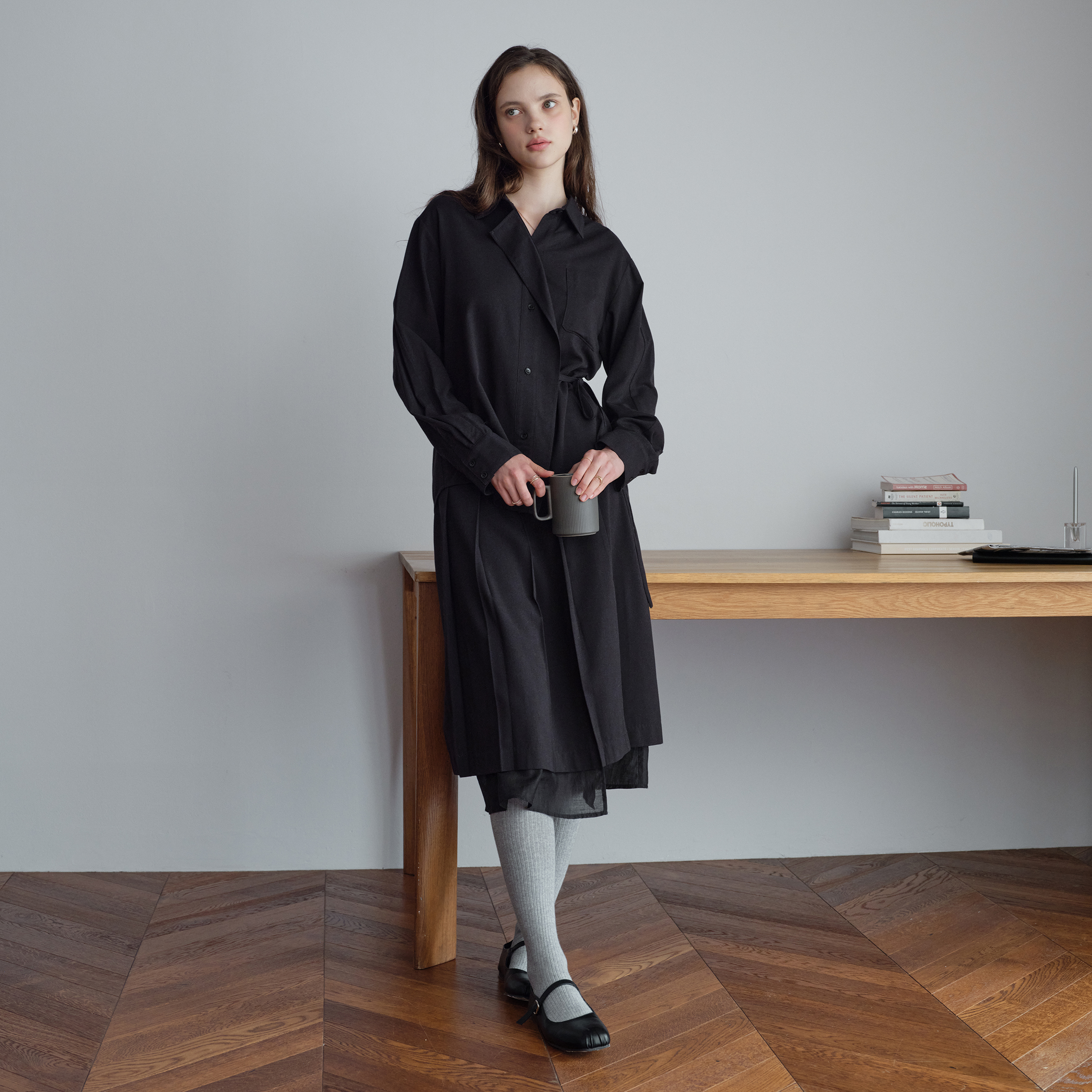 [네이버 단독][N도착보장]쥬시쥬디][N도착보장]SET] 카라 셔츠 + 플리츠 스커트 셋업 JZST7002