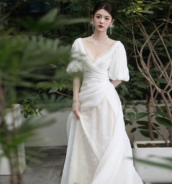 레이스 퍼프 스몰 셀프웨딩 2부 스냅촬영드레스 연회 드레스