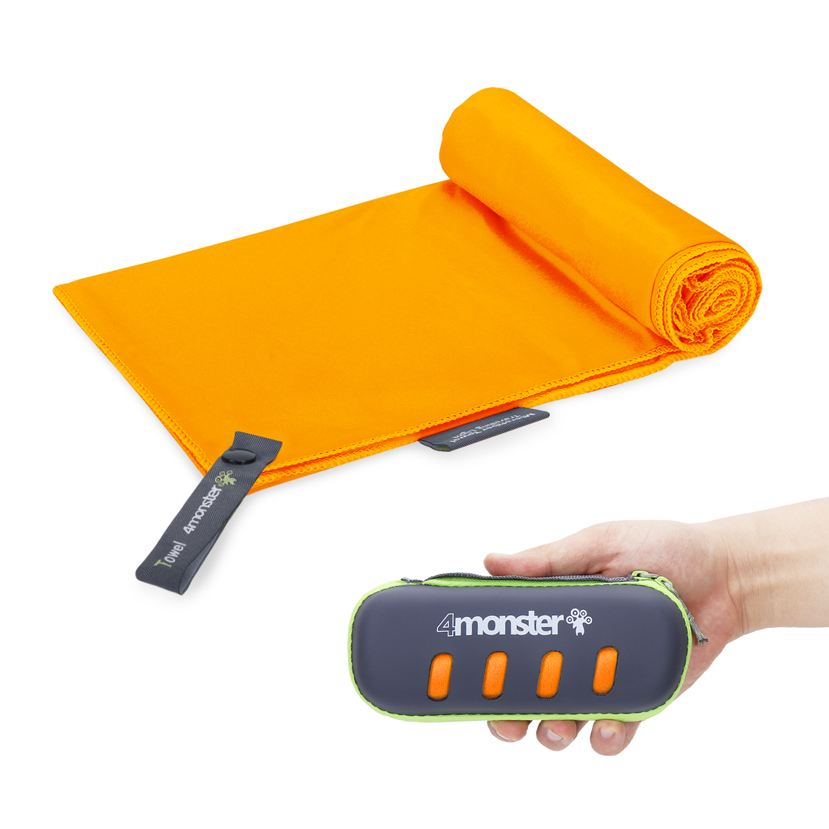 스포츠타올 L 오렌지 등산 레저 캠핑 수영수건 운동 다용도 극세사 타월 EVA 케이스 포함
