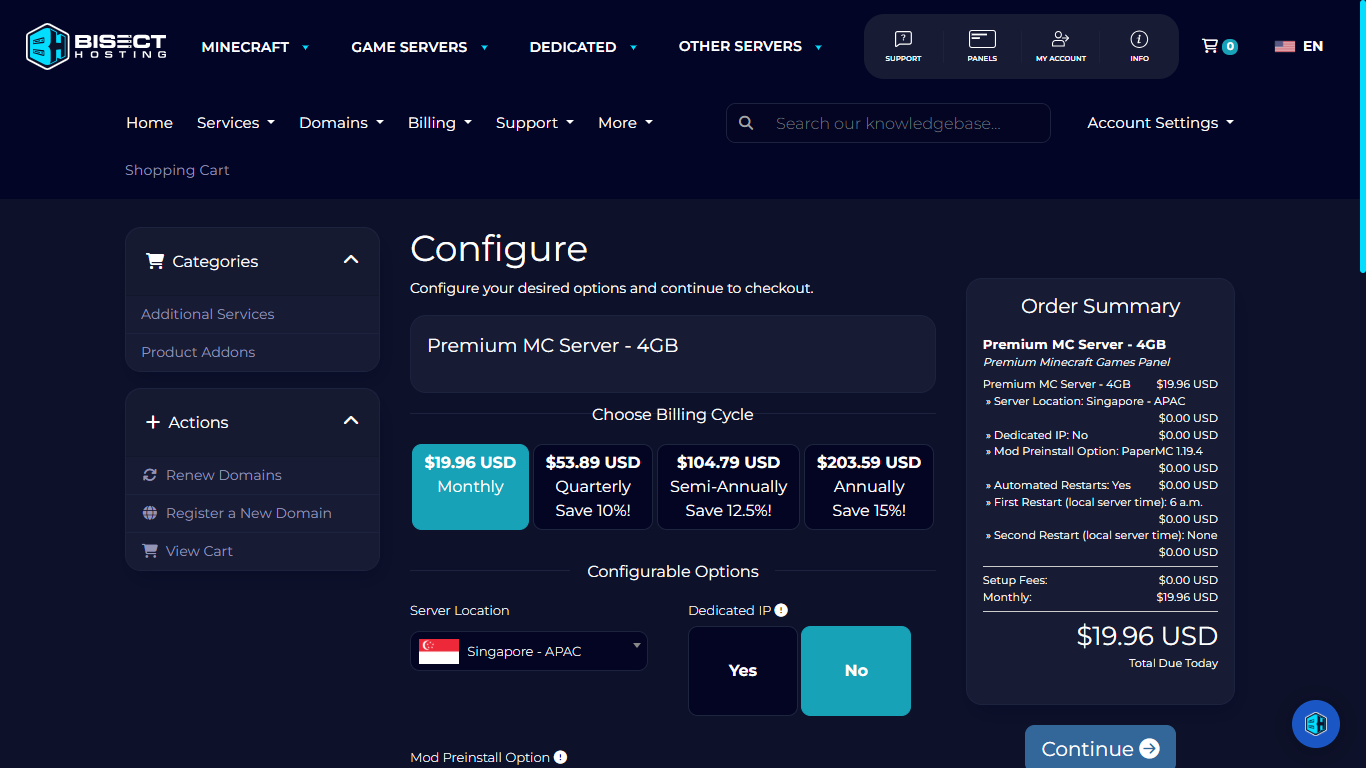 BisectHosting: configure your options