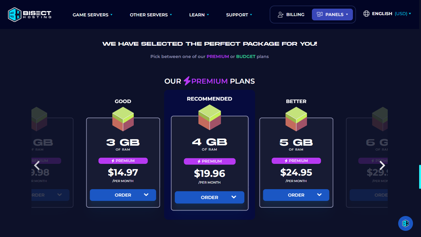 BisectHosting: choose plan