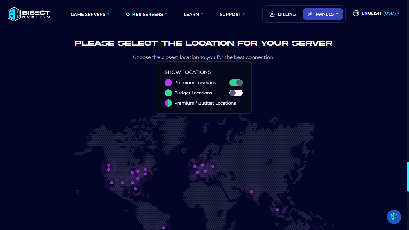 BisectHosting: choose server location