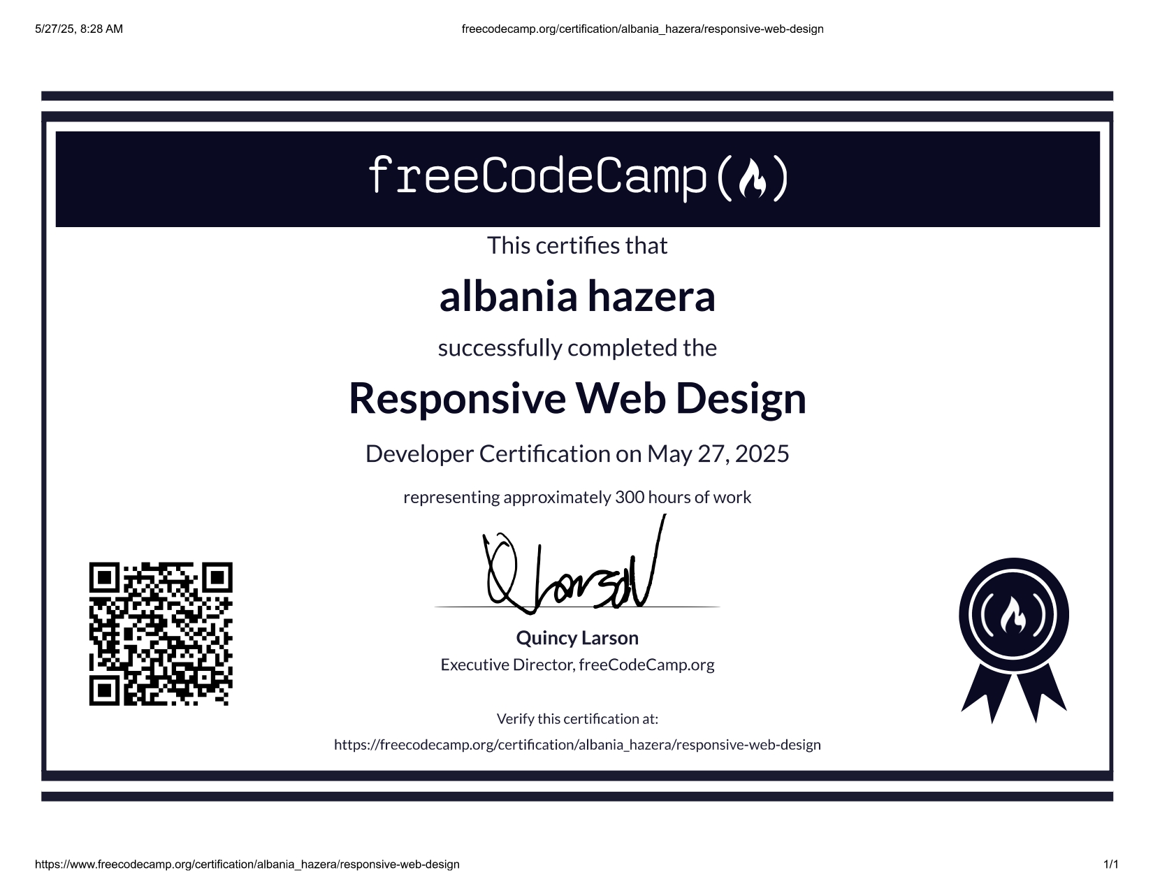 Certificate responsive web design from free code camp