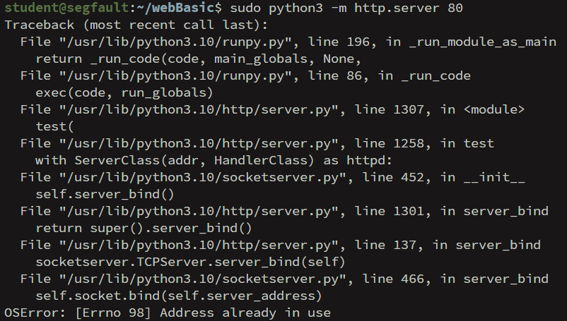 OSError: Errno 98 Address already in use