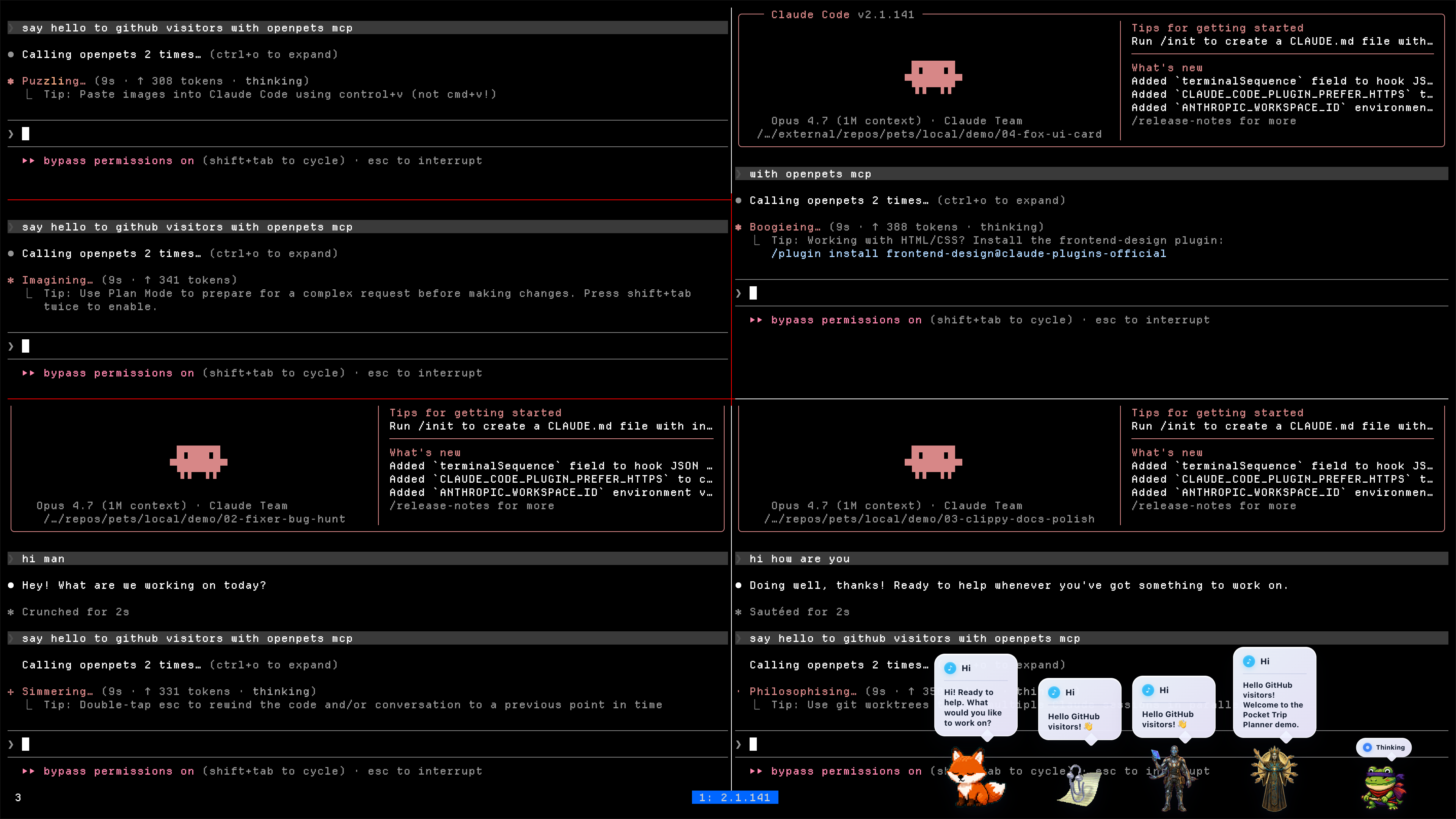 OpenPets reacting across multiple coding agent sessions