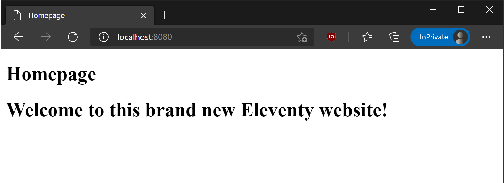 Eleventy homepage in action