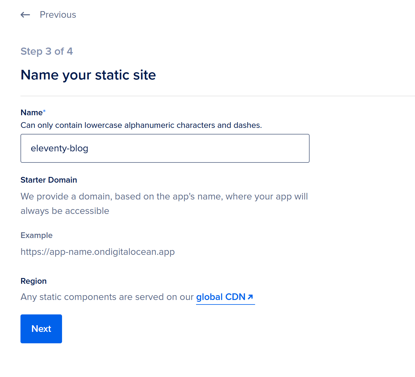 Name static website