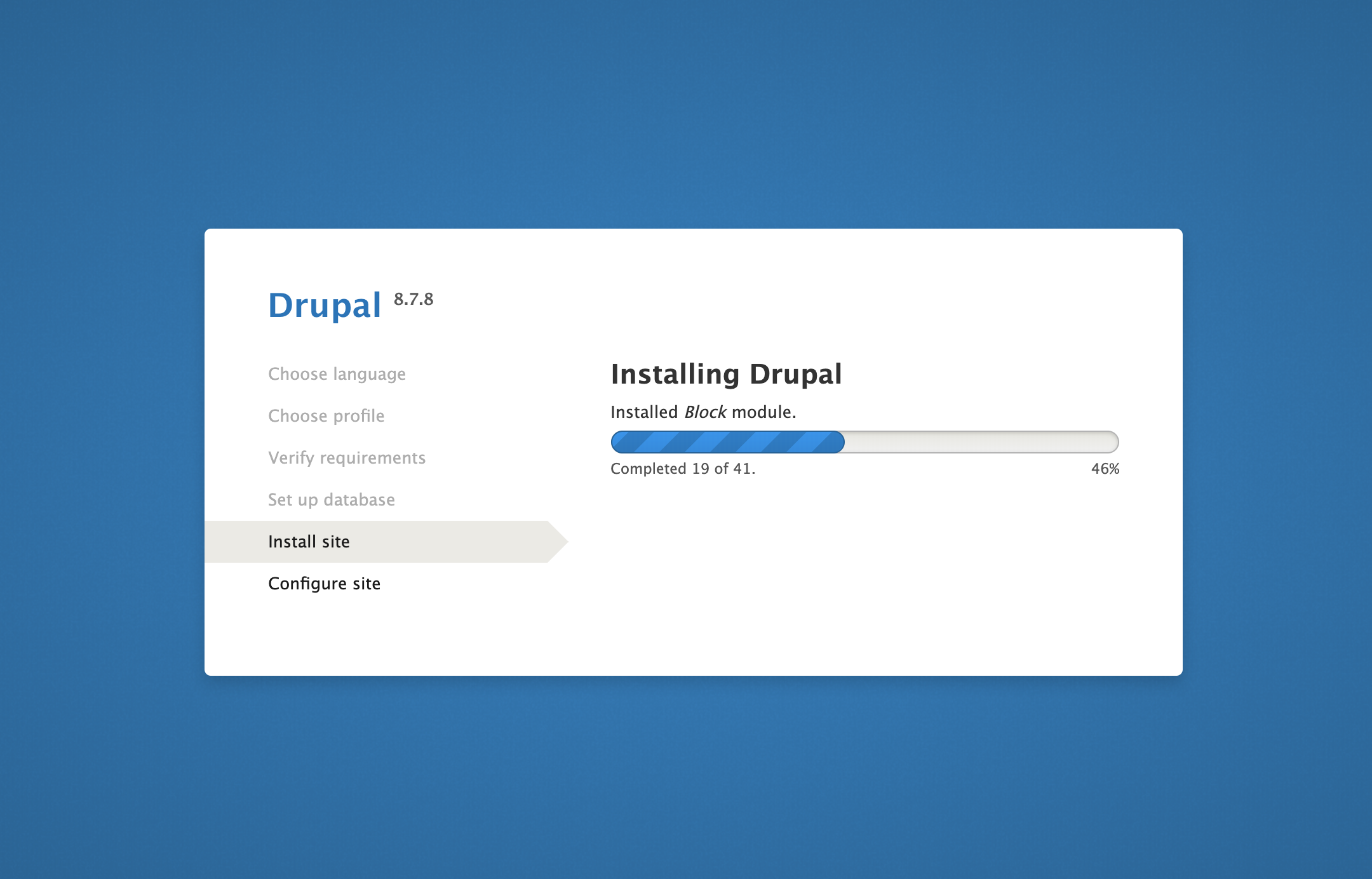 Install site page on Drupal web interface