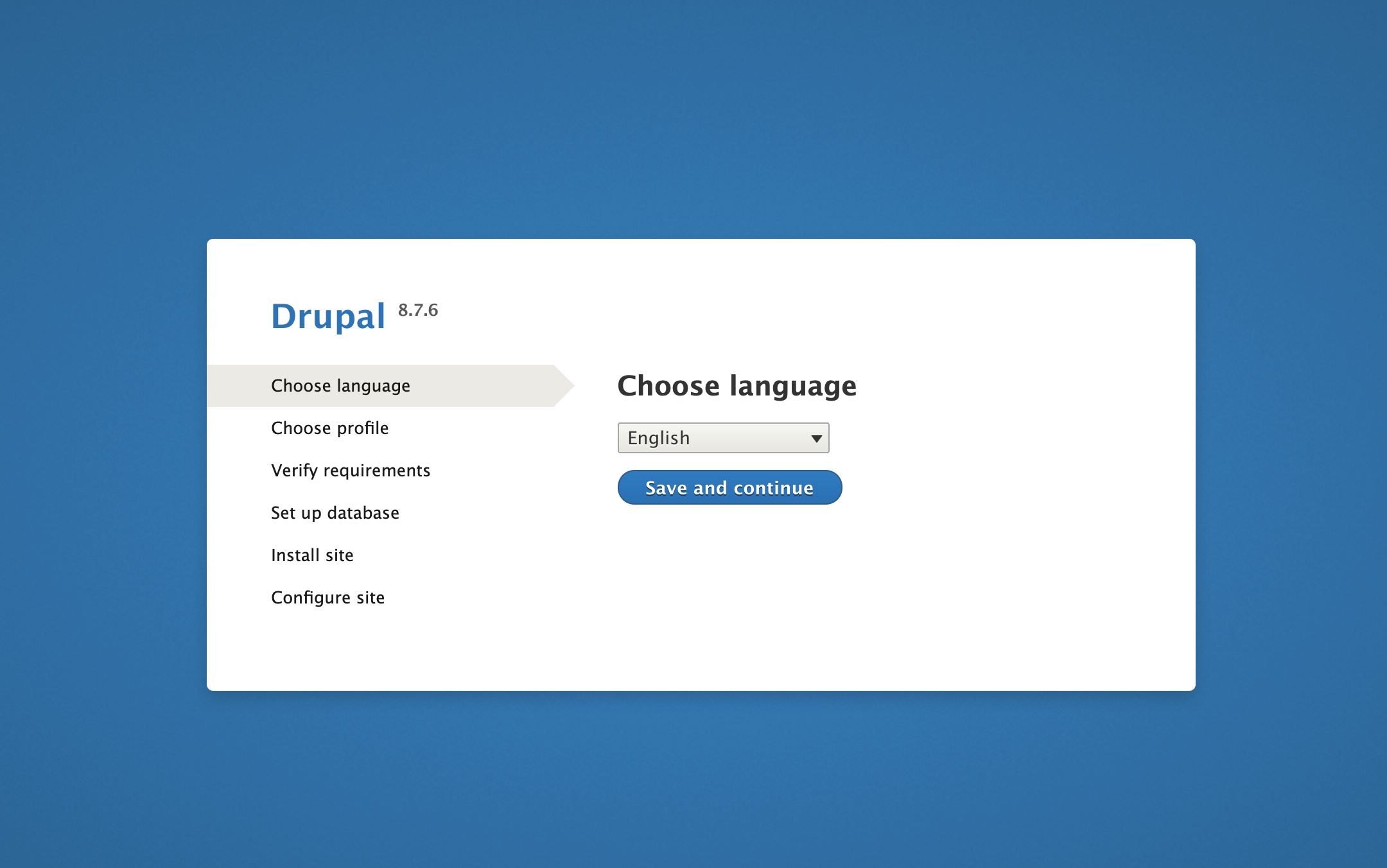 Choose language page on Drupal web interface