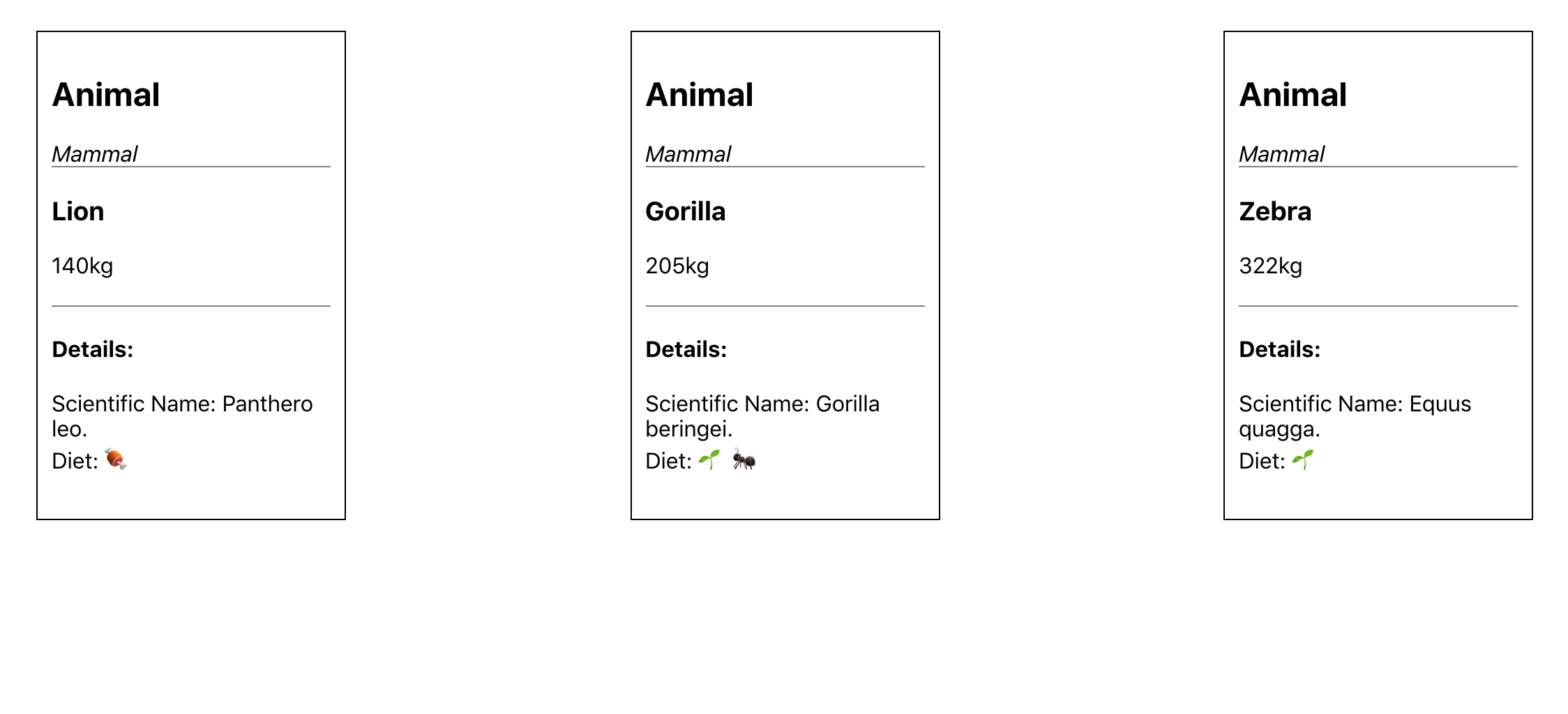 Browser with card and details