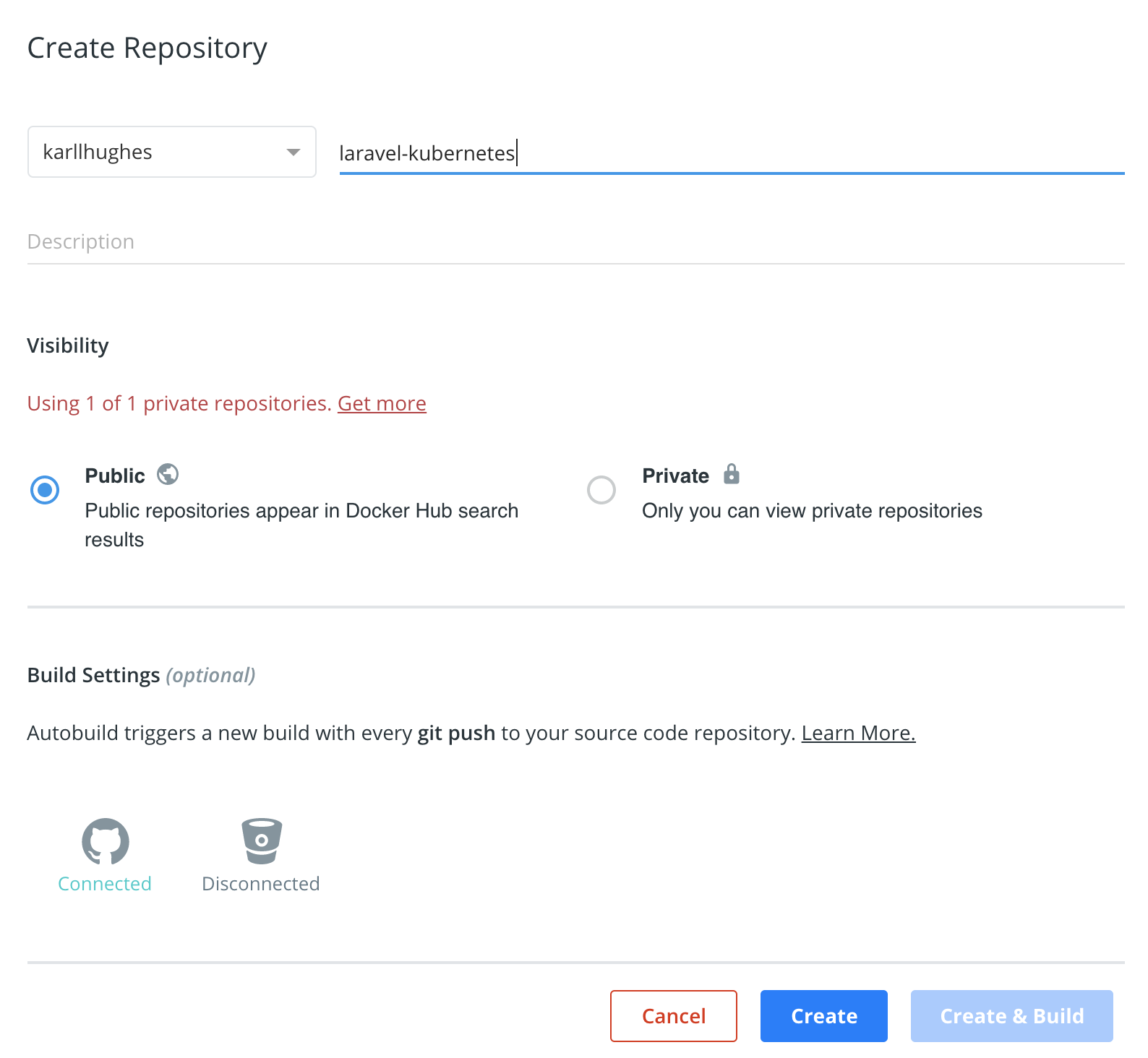 Creating a new repository on Docker Hub