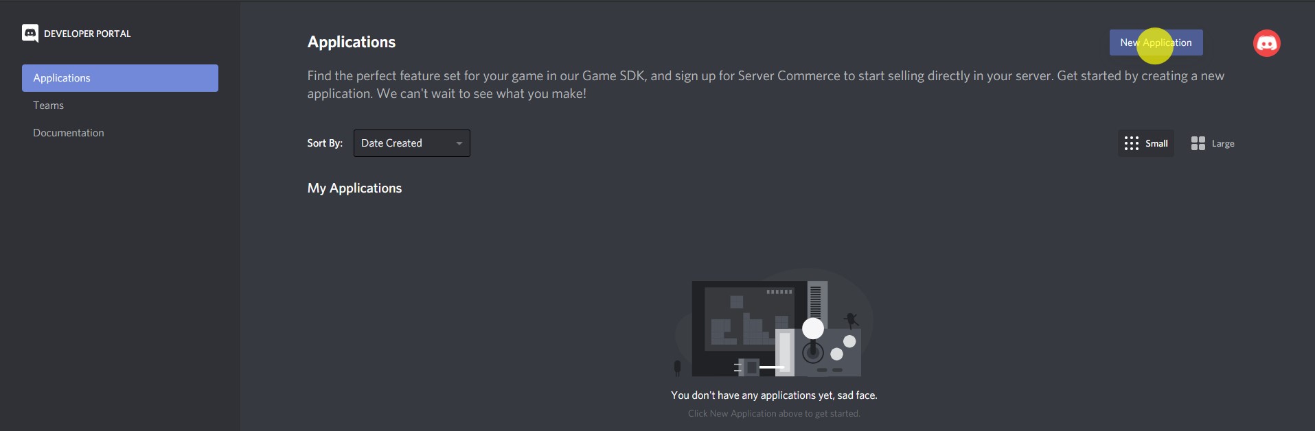 Click the New Application Button