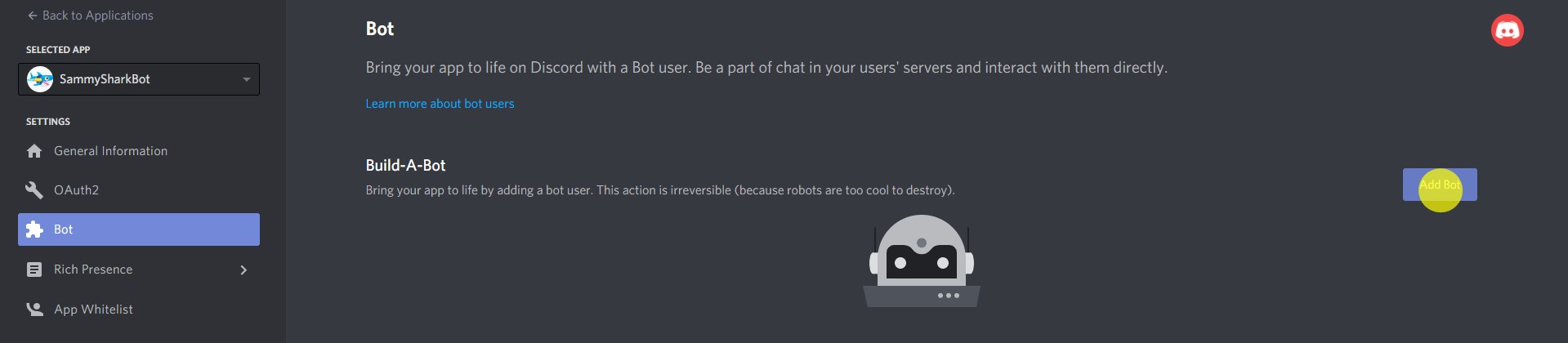 Confirm the creation of the bot