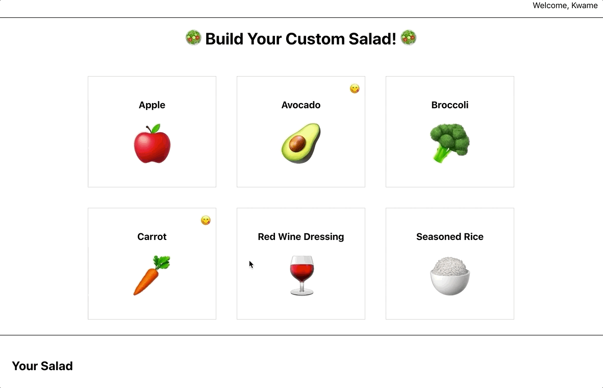 Adding salad items