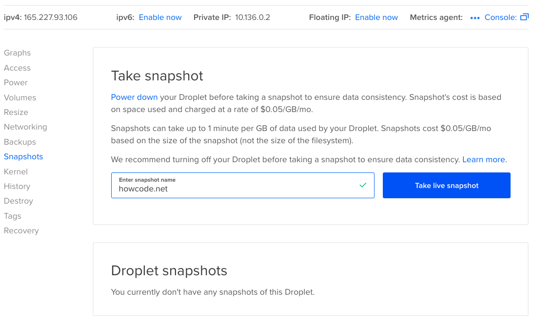 Creating a snapshot