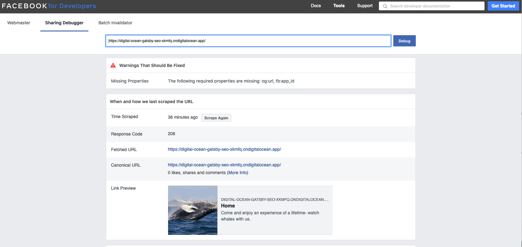 Facebook open graph validator