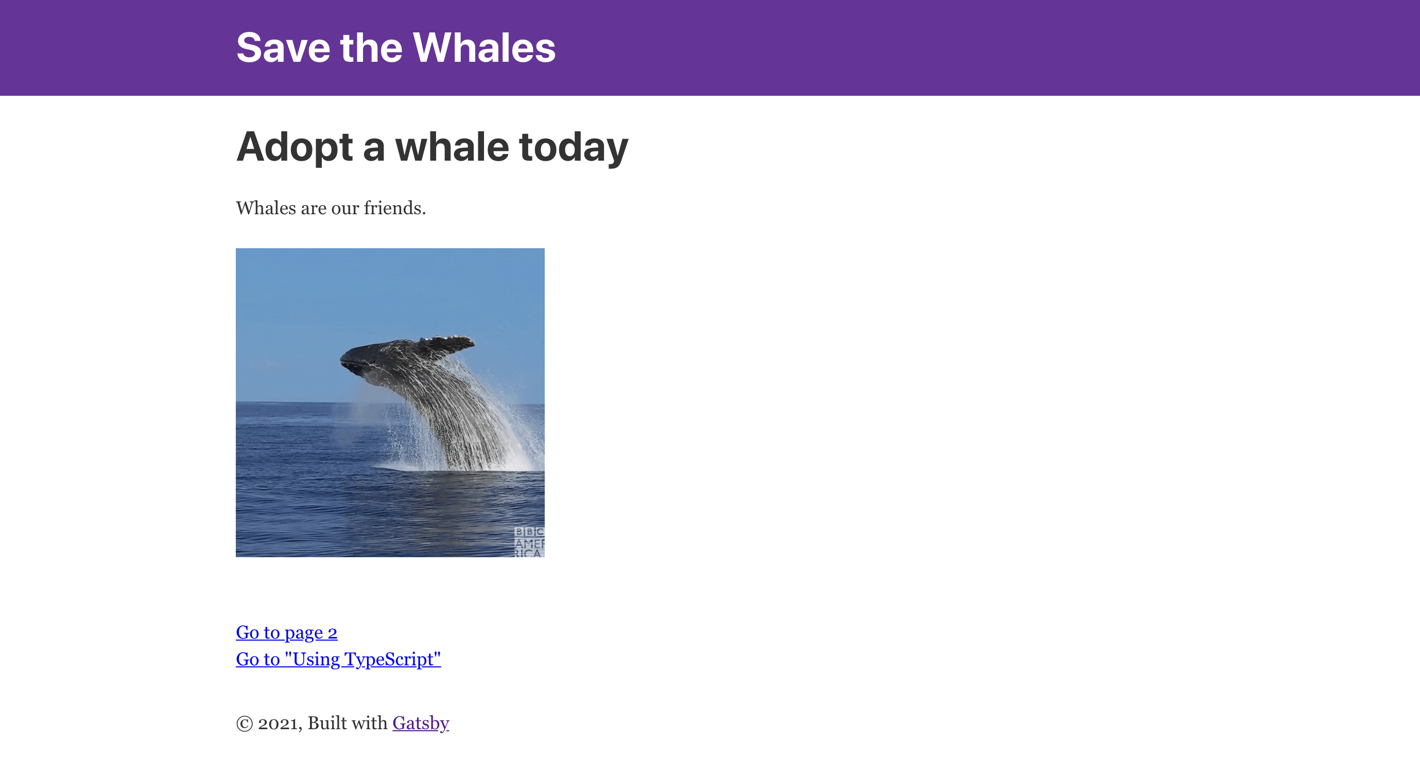 Front page of a Save the Whales website