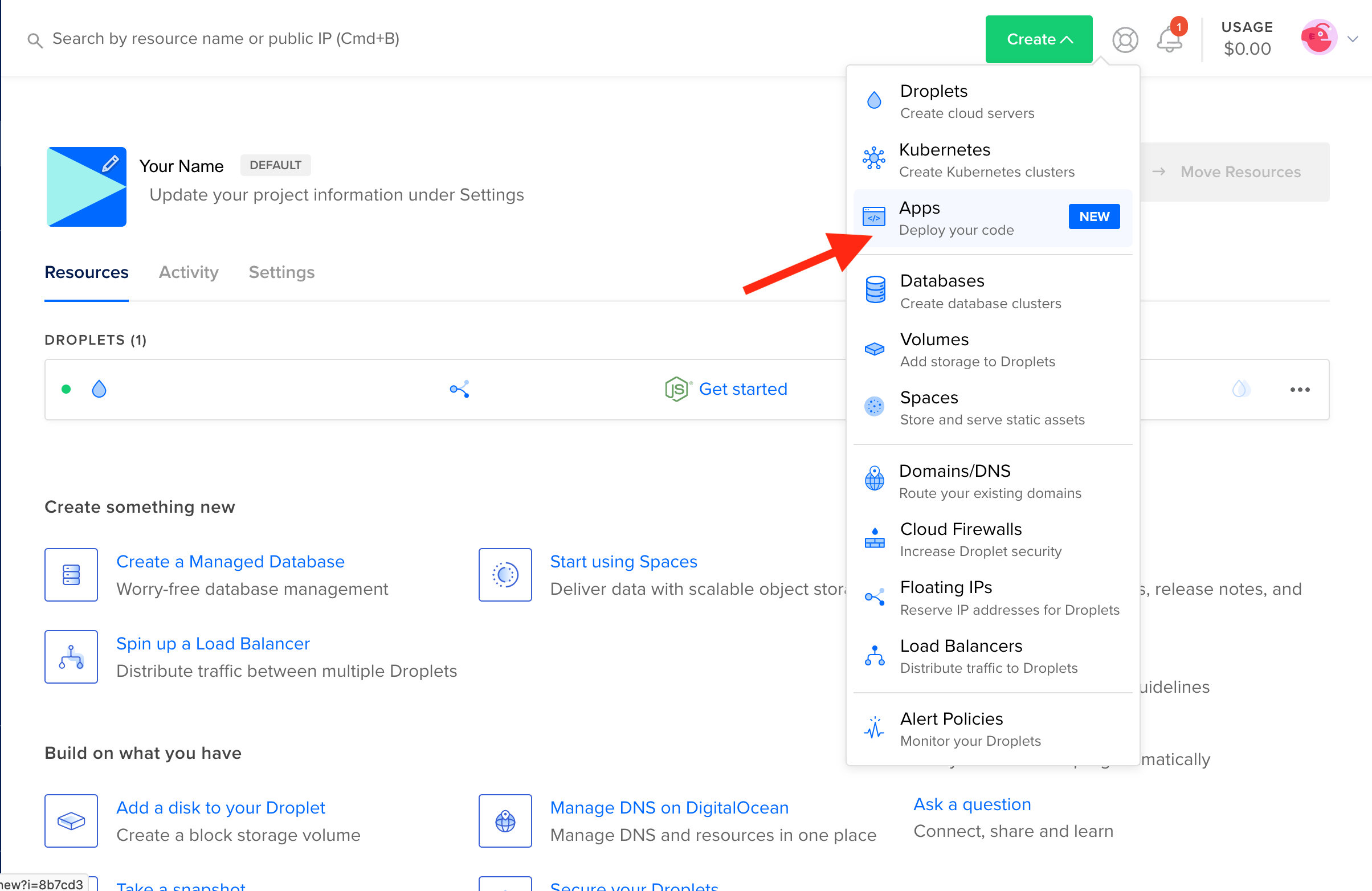 Go to drop down menu and select Apps