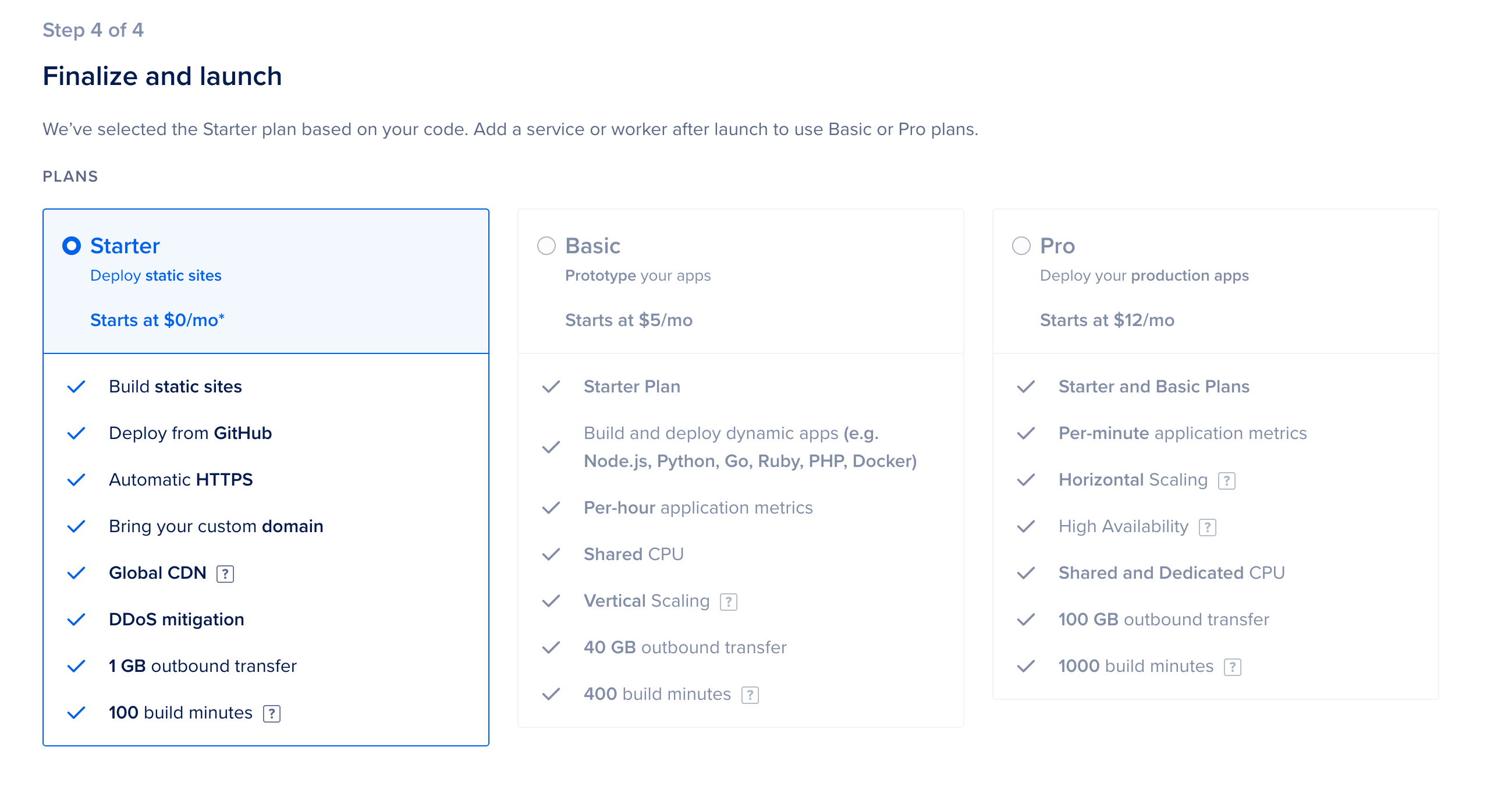 Choose starter plan