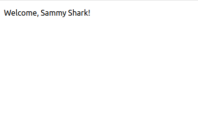 Web page with the words "Welcome, Sammy Shark!"
