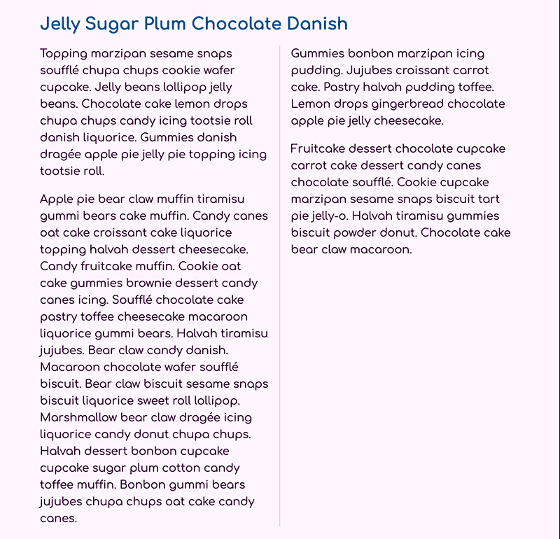 Two paragraphs of text, each in a different column, with a light purple vertical line between.